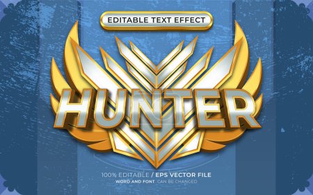Téléchargez les illustrations : Effet de texte modifiable en 3D Hunter avec logo ou arrière-plan de l'emblème ailé - en licence libre de droit