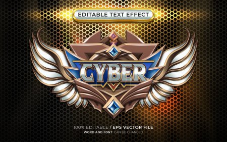 Illustration for Editable Cyber Text Effect with Winged Emblem - Royalty Free Image