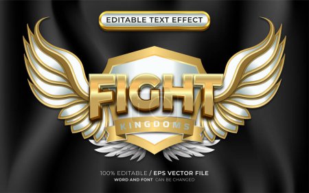 Illustration for Fight Gold 3D Editable Text Effect with Winged Emblem - Royalty Free Image