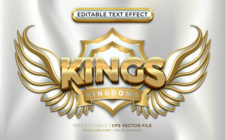 Ilustración de Kings Gold Efecto de texto editable en 3D con emblema alado - Imagen libre de derechos