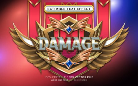 Illustration for Editable Damage Text Effect with Winged Emblem - Royalty Free Image
