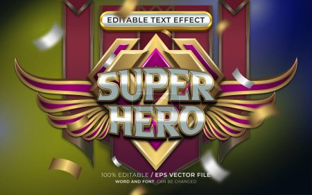 Ilustración de Efecto de texto editable Super Hero con emblema alado - Imagen libre de derechos