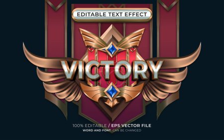 Illustration for Editable Victory Text Effect with Winged Emblem - Royalty Free Image