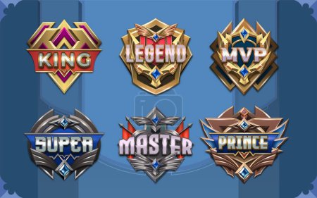 Illustration for Set of 3d Game Badge with Editable Text Effect - Royalty Free Image