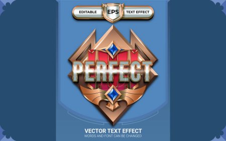 Illustration for Perfect Victory Achievement Game Badge with Editable Text Effects and Golden Theme - Royalty Free Image