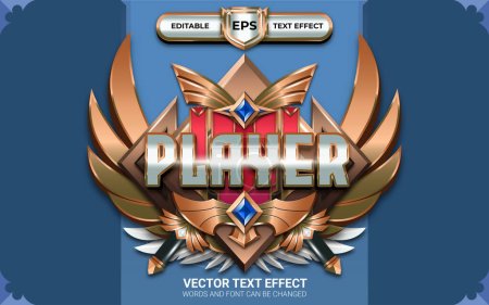 Téléchargez les illustrations : Badge de jeu Pro Player Achievement avec effets de texte modifiables et thème doré - en licence libre de droit