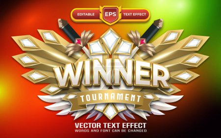Illustration for Winner 3d game logo with editable text effect and golden style - Royalty Free Image