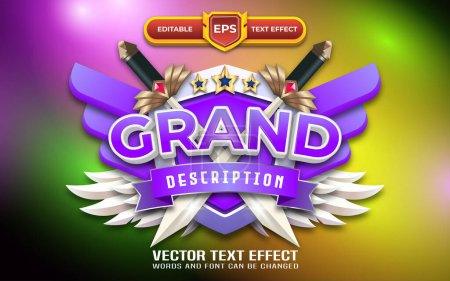 Illustration for Grand emblem 3d game logo with editable text effect and game theme - Royalty Free Image