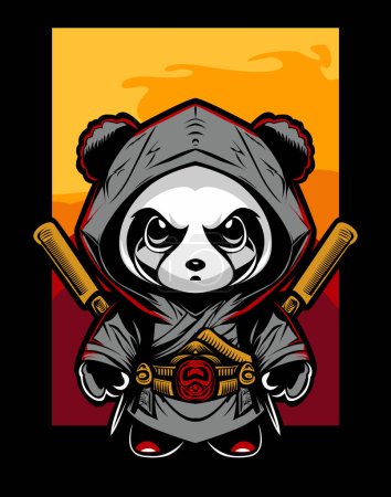 Ilustración de Samurai japonés panda con katana espada vector ilustración - Imagen libre de derechos