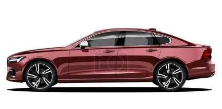 Illustration for Realistic Vector Red Sedan car with side view and transparency - Royalty Free Image
