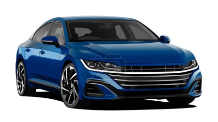Illustration for Realistic vector blue sedan car with 3d view and transparency - Royalty Free Image