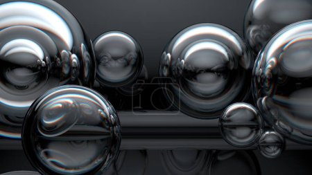 Foto de A graphic design material of 3D Rendering with a chic abstract, dramatic, modern luxury of the black background of the glass and the spherical body High quality 3d illustration. - Imagen libre de derechos