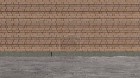 Téléchargez les photos : Brique et asphalte Orange Wall and Curb Clean Nothing Wall Vieille atmosphère 3D rendu arrière-plan Design Matériel Illustration 3D de haute qualité. - en image libre de droit