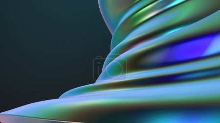 Téléchargez les photos : Plaque métallique torsadée chrome arc-en-ciel cyberpunk psychédélique moderne rendu 3d matériel de fond Illustration 3D de haute qualité. - en image libre de droit