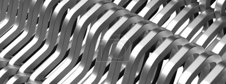 Téléchargez les photos : Wavy Bezier Ton métallique confortable Argent métallisé Image de rendu 3D abstraite, élégante et moderne Image de rendu 3D haute résolution - en image libre de droit