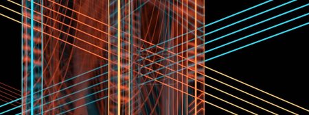 Foto de Luces de neón del cyberpunk Muchas gafas son reflejos que emiten luz Teal y naranja Imagen de renderizado 3D abstracta, elegante y moderna Imagen de renderizado 3D de alta resolución - Imagen libre de derechos