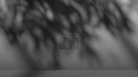 Téléchargez les photos : Lumière et ombre dans la pièce, ombre des feuilles dans un bosquet d'arbres, lumière GOBO, gris et noir, image de rendu 3D haute résolution - en image libre de droit