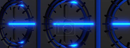 Foto de Una pequeña isla futurista cyberpunk que brilla con una imagen de renderizado 3D elegante y moderna azul y negraImagen de renderizado 3D de alta resolución - Imagen libre de derechos
