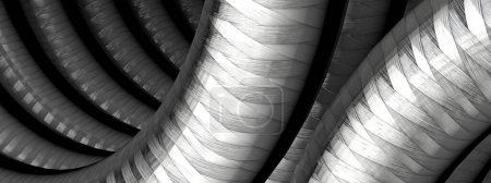 Foto de Fondo de una imagen de renderizado 3D elegante y moderna con elementos metálicos entrelazados en el cable de fibra de carbono gris oscuro Imagen de renderizado 3D de alta resolución - Imagen libre de derechos