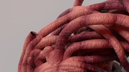 Téléchargez les photos : Tentacules de monstres organiques séduisante courbure Bunch rose rendu 3D Image fond abstrait Illustration 3D de haute qualité - en image libre de droit