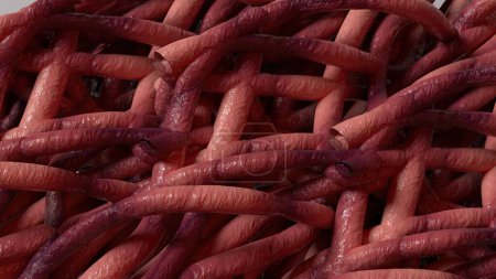 Téléchargez les photos : Fond abstrait de nombreuses grappes envoûtantes de tentacules de monstres organiques tordus rose Image de rendu 3D Illustration 3D de haute qualité - en image libre de droit