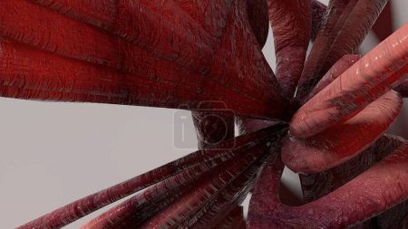 Téléchargez les photos : Bio monstre tentacules Beaucoup organique rose 3D rendu image fond abstrait Illustration 3D de haute qualité - en image libre de droit
