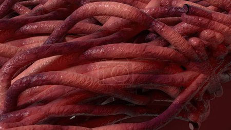 Téléchargez les photos : Tentacules de monstres biologiques Organique Curvy Bunch Rose Image de rendu 3D Fond abstrait Illustration 3D de haute qualité - en image libre de droit