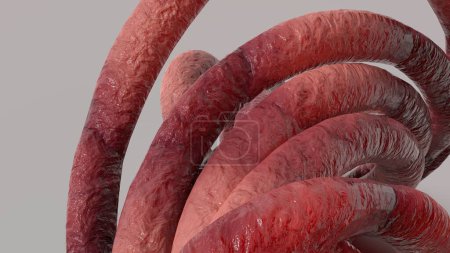 Téléchargez les photos : Fond abstrait de nombreuses grappes séduisantes de tentacules de monstres organiques rose Image de rendu 3D Illustration 3D de haute qualité - en image libre de droit