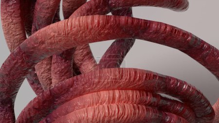 Téléchargez les photos : Fond abstrait de nombreuses grappes séduisantes de tentacules de monstres organiques rose Image de rendu 3D Illustration 3D de haute qualité - en image libre de droit
