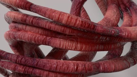 Téléchargez les photos : Tentacules de monstres biologiques Séduisante grappe biologique Rose Image de rendu 3D Fond abstrait Illustration 3D de haute qualité - en image libre de droit