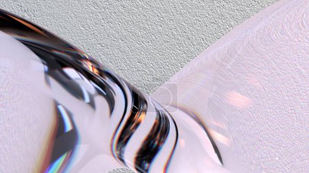 Téléchargez les photos : Belle réfraction et géométrie de réflexion Cristal clair rafraîchissant et béton élégant et moderne 3D rendu fond abstrait Illustration 3D de haute qualité - en image libre de droit