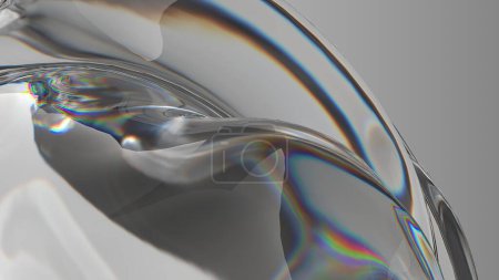 Téléchargez les photos : Réfraction claire et rafraîchissante et réflexion du verre organique incolore Élégant et moderne rendu 3D Résumé Fond Illustration 3D de haute qualité - en image libre de droit
