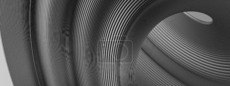 Foto de Plata, banda ondulada de metal gris oscuro Curvas de Bezier Calma Elegante Moderno 3D Renderizado fondo abstracto Ilustración 3d de alta calidad - Imagen libre de derechos