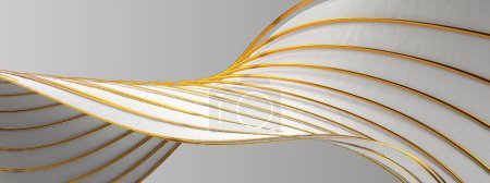 Téléchargez les photos : Bande ondulée bord or blanc Luxe calme élégant moderne 3D rendu fond abstrait Illustration 3D de haute qualité - en image libre de droit
