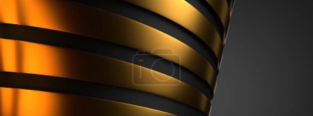 Photo for Black and gold edge wavy band Chic contemporary art Elegant Modern 3D Rendering abstract background High quality 3d illustration - Royalty Free Image