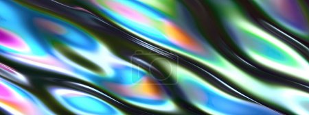 Impressionist Flüssigkeit Elegant Modern 3D Rendering Abstrakter Hintergrund von Chrom Regenbogenreflexion Metall Wellige Oberfläche Hochwertige 3D-Illustration