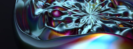 Reflejo de arco iris cromado Líquido ondulado metálico Superficie Lifelike Elegante Moderno 3D Renderizado Fondo abstracto Ilustración 3D de alta calidad