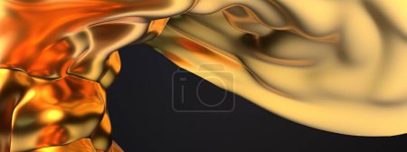 Téléchargez les photos : Or métal mince rideau liquide Contemporain Peinture Élégant moderne rendu 3D abstrait fond Illustration 3D de haute qualité - en image libre de droit