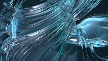 Reflejo Fresco Misterioso Elegante Moderno 3D Renderizado Fondo Abstracto con Placa de Cristal Azul Rippling Ilustración 3D de alta calidad