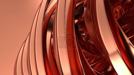 Téléchargez les photos : Cuivre ondulé métal rideau doux luxe contemporain Bezier courbe élégant et moderne rendu 3D fond abstrait Illustration 3D de haute qualité - en image libre de droit