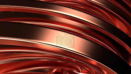 Foto de Cortina suave del metal ondulado de cobre Curva del bisier de lujo Arte contemporáneo Elegante Moderno 3D Renderizado Fondo abstracto Ilustración 3d de alta calidad - Imagen libre de derechos