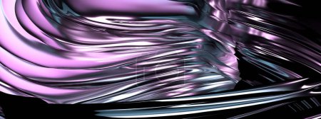 Plaque métallique ondulée rose et bleue Reflet Luxe contemporain Élégant rendu 3D moderne Contexte abstrait Illustration 3D de haute qualité