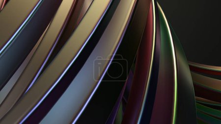 Foto de Cromo arco iris reflectante ondulado metal biselado columna suave curva Bezier curva delicado elegante moderno 3D renderizado fondo abstracto alta calidad 3d ilustración - Imagen libre de derechos