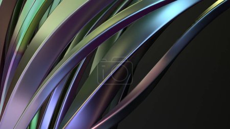 Chrome Rainbow Reflective Wavy Metal Beveled Columns Gentle Curves Delicate Bezier Curves Make Contemporary Beauty Elegant Modern 3D Rendering Abstract Background. High quality 3d illustration