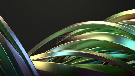 Chrome Rainbow Reflective Wavy Metal Beveled Column Gentle Curve Modern Artistic Luxury Shape Elegant Modern 3D Rendering Abstract Background High quality 3d illustration