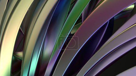 Chrome Rainbow Reflective Wavy Metal Beveled Column Gentle Curve Contemporary Bezier Curve Luxury Artistic Elegant Modern 3D Rendering Abstract Background High quality 3d illustration