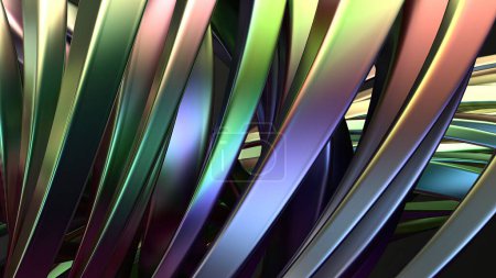 Foto de Reflexión del arco iris cromado Columna biselada de metal ondulado Curva suave Curva del bisier Lujo Arte contemporáneo Elegante Moderno 3D Renderizado Fondo abstracto Ilustración 3d de alta calidad - Imagen libre de derechos