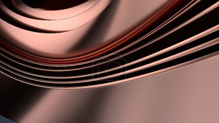 Textura de metal de cobre Cortina ondulada Bezier Curva Lujo Elegante Moderno 3D Renderizado Fondo abstracto Ilustración 3d de alta calidad