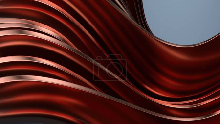 Texture métallique en cuivre Rideau ondulé Atmosphère sombre Chic élégant moderne rendu 3D abstrait fond Illustration 3D de haute qualité