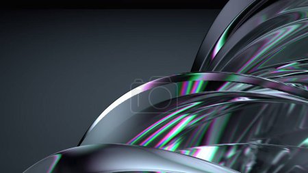 Cristal y vidrio cromo refracción y reflexión fresca transparente elegante moderno 3D renderizado abstracto fondo alta calidad 3d ilustración